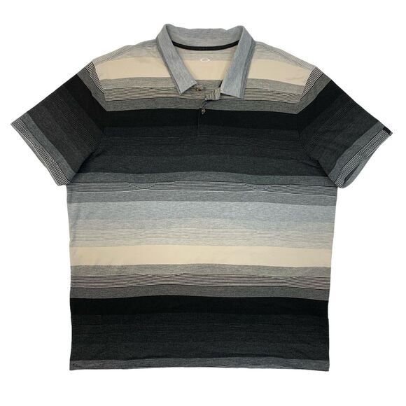 Oakley Polo Shirt Men XXL 2XL Tailored Fit Black Striped Golf Short Sleeve - Picture 1 of 11